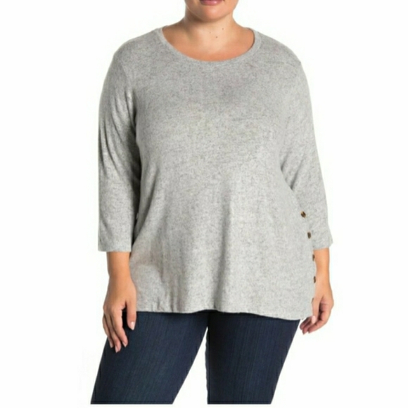 Bobeau Heather Gray Top Side Buttons 1X - Picture 1 of 5